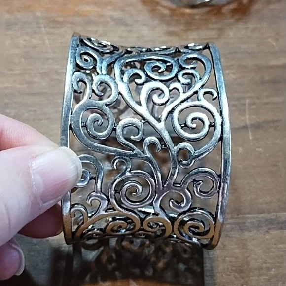 Three Cuff Style Bracelets, Etched Copper, Filigree Gold & Silver Colour - Picture 6 of 12